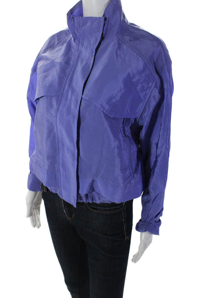 Athleta  Womens Textured Collared Zip Button Windbreaker Coat Purple Size XS