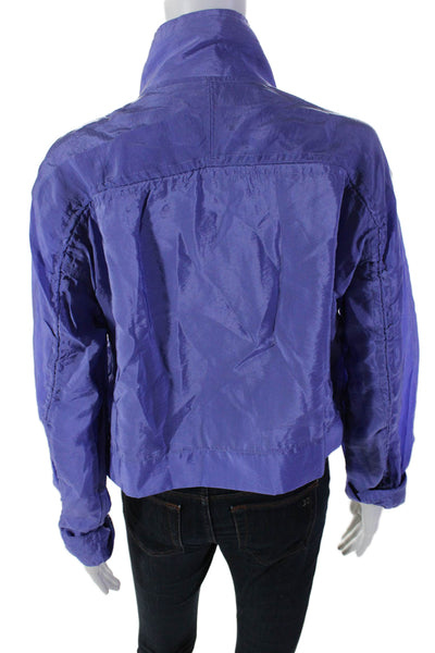 Athleta  Womens Textured Collared Zip Button Windbreaker Coat Purple Size XS