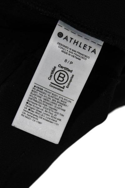 Athleta Womens Texture Lined Straight Leg Elastic Waistband Pants Black Size 8