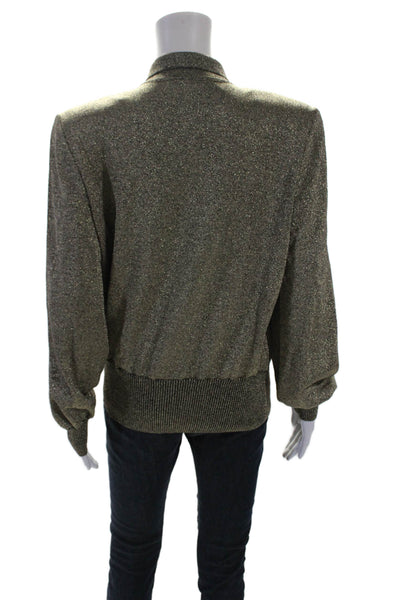 Valentino Womens Metallic Wool Blend Collared Long Sleeve Knit Top Gold Size 44