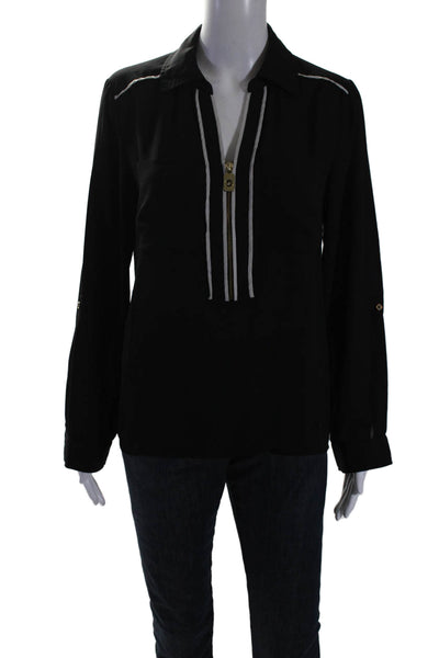 Michael Kors Womens Long Sleeved Collared Zipped Logo Charmed Black Size M