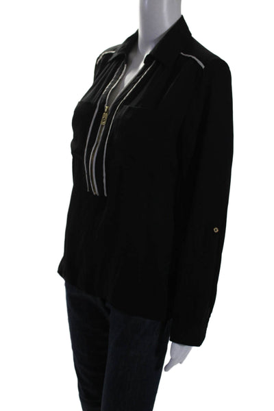 Michael Kors Womens Long Sleeved Collared Zipped Logo Charmed Black Size M