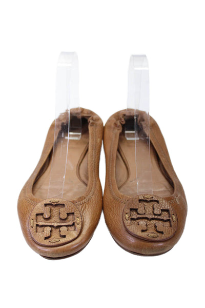 Tory Burch Womens Leather Logo Medallion Scrunched Heel Brown Size 8