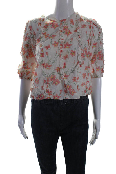 Love Sam Womens White Orange Floral Scoop Neck 3/4 Sleeve Blouse Top Size S