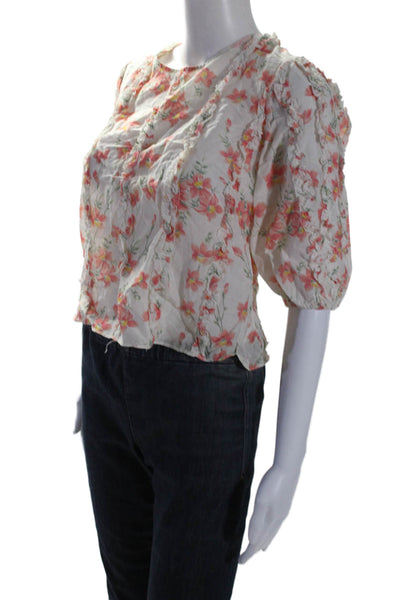 Love Sam Womens White Orange Floral Scoop Neck 3/4 Sleeve Blouse Top Size S