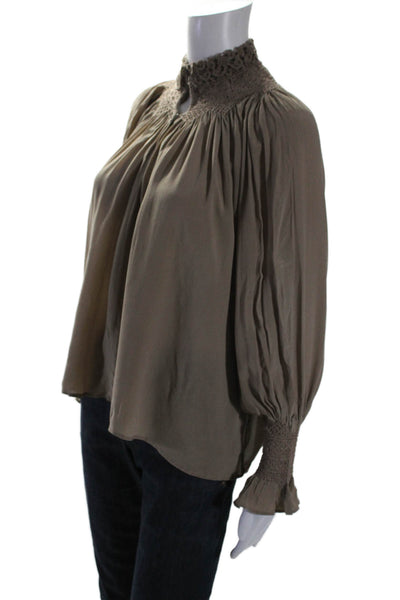 Love Sam Womens Brown Silk High Neck Long Sleeve Hi-Low Blouse Top Size XS