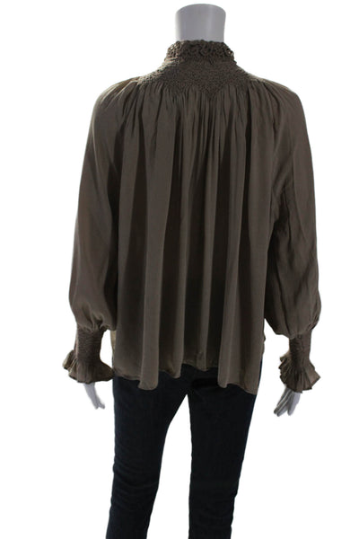 Love Sam Womens Brown Silk High Neck Long Sleeve Hi-Low Blouse Top Size XS