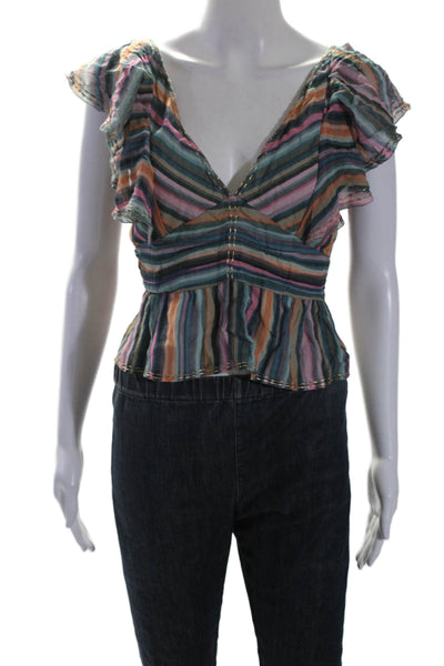Love Sam Womens Multicolor Striped V-Neck Tie Back Sleeveless Crop Top Size S