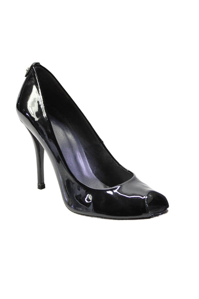 Stuart Weitzman Womens Patent Leather Peep Toe High Heel Stilettos Black Size 8