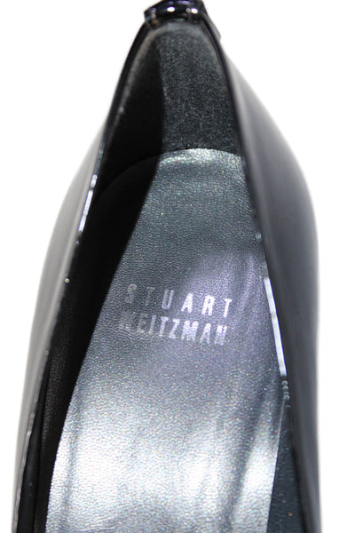 Stuart Weitzman Womens Patent Leather Peep Toe High Heel Stilettos Black Size 8