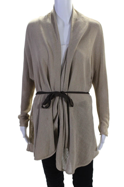 L'Agence Womens Cotton Blend Belted Long Sleeve Cardigan Sweater Beige Size 1