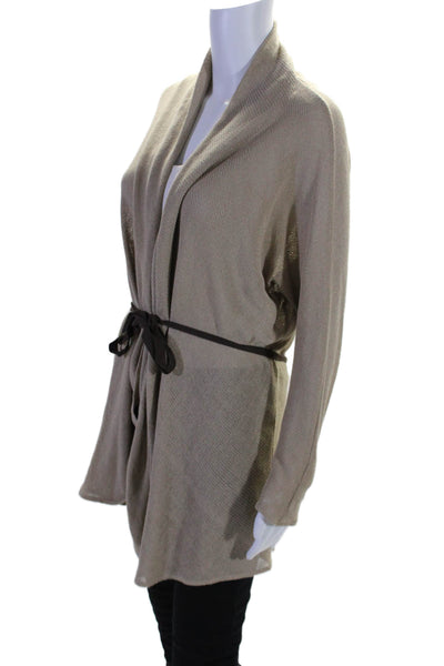 L'Agence Womens Cotton Blend Belted Long Sleeve Cardigan Sweater Beige Size 1