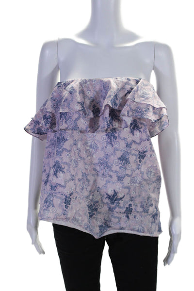 Etoile Isabel Marant Womens Linen Floral Ruffle Trim Blouse Top Purple Size 38