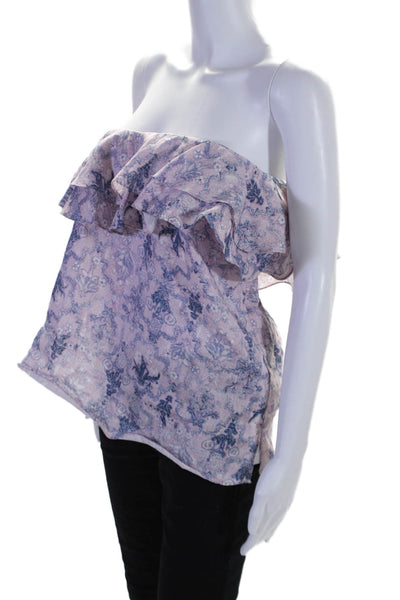 Etoile Isabel Marant Womens Linen Floral Ruffle Trim Blouse Top Purple Size 38