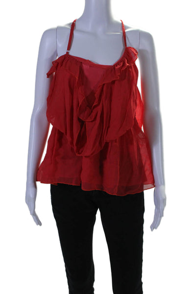 Line + Dot Women's V-Neck Spaghetti Straps Ruffle Blouse Red Size S