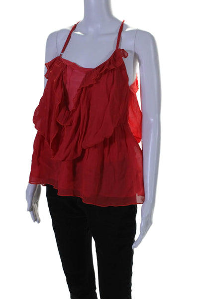 Line + Dot Women's V-Neck Spaghetti Straps Ruffle Blouse Red Size S