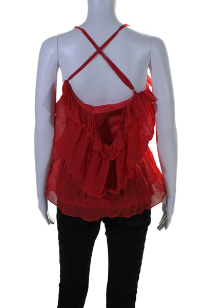 Line + Dot Women's V-Neck Spaghetti Straps Ruffle Blouse Red Size S