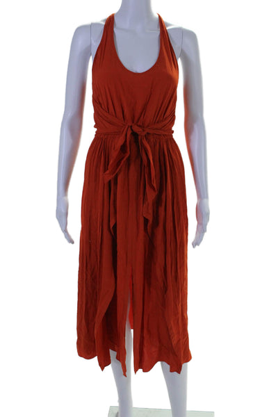 Rebecca Taylor Womens Orange Scoop Neck Tie Front Sleeveless Shift Dress Size 2