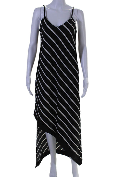 DEX Womens Black Striped V-neck Sleeveless Hi-Low A-line Dress Size M