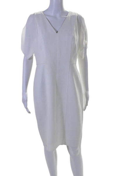 Elie Tahari Womens White V-neck Cold Shoulder Short Sleeve Shift Dress Size 8