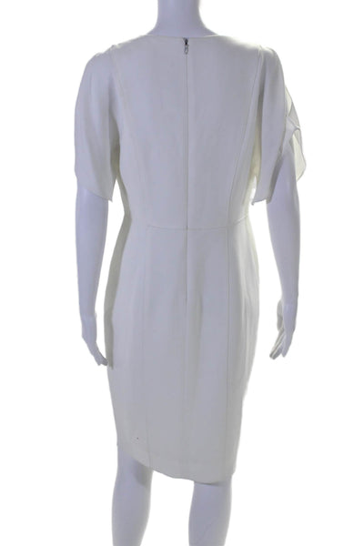 Elie Tahari Womens White V-neck Cold Shoulder Short Sleeve Shift Dress Size 8