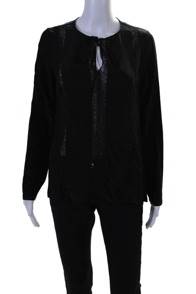 Bailey 44 Womens Silk Black Lace Trim V-neck Long Sleeve Blouse Top Size S