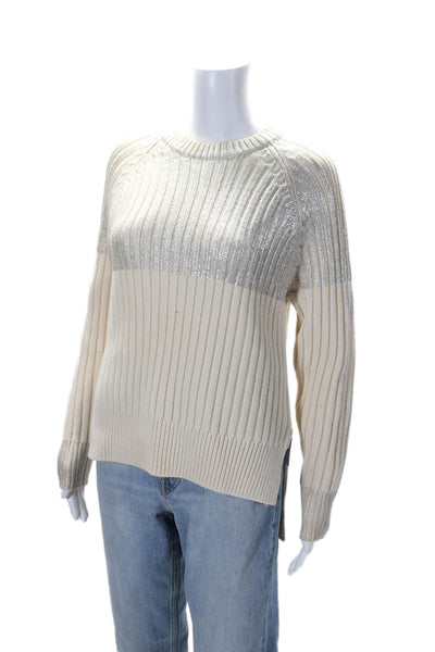 Joseph Womens Long Sleeves Crew Neck Sweater White Silver Wool Size Large