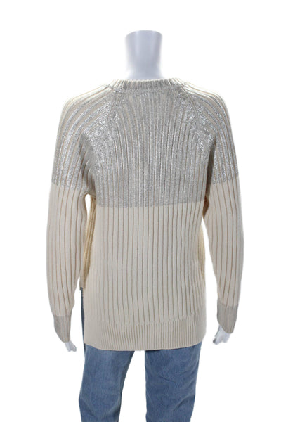 Joseph Womens Long Sleeves Crew Neck Sweater White Silver Wool Size Large