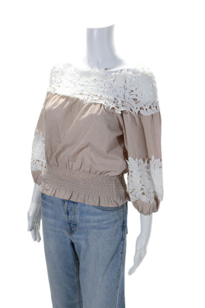 Silvian Heach Womens Crochet Detail Blouse Beige White Cotton Size Extra Small