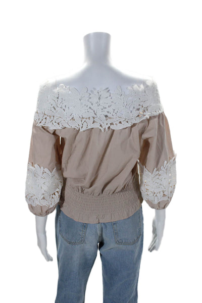 Silvian Heach Womens Crochet Detail Blouse Beige White Cotton Size Extra Small