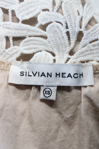 Silvian Heach Womens Crochet Detail Blouse Beige White Cotton Size Extra Small