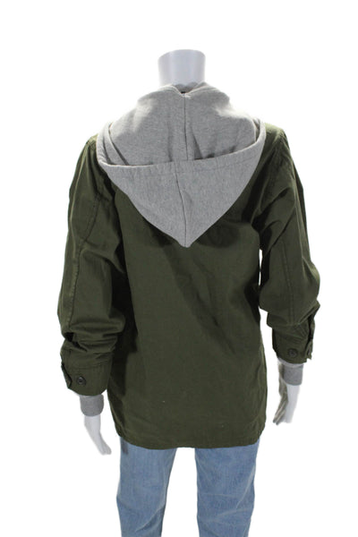 Mother Womens Button Down Hooded Army Jacket Green Cotton Size Extra Small