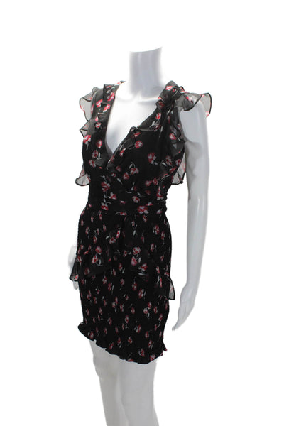 La Maison Talulah Womens Floral Print Ruffled Smocked Dress Black Red Size Small