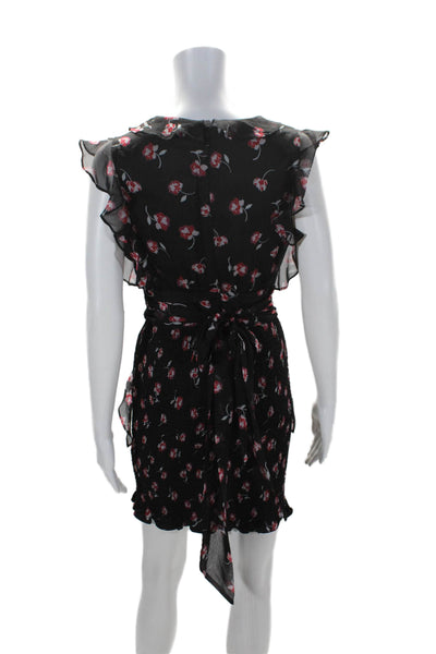 La Maison Talulah Womens Floral Print Ruffled Smocked Dress Black Red Size Small