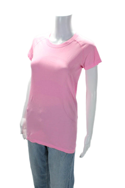 Lululemon Womens Round Neck Short Sleeve Activewear Top Shirt Pink Size S