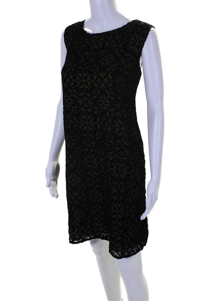 DKNY Womens Velvet Cut Out Round Neck Sleeveless Zip Up Dress Black Size L