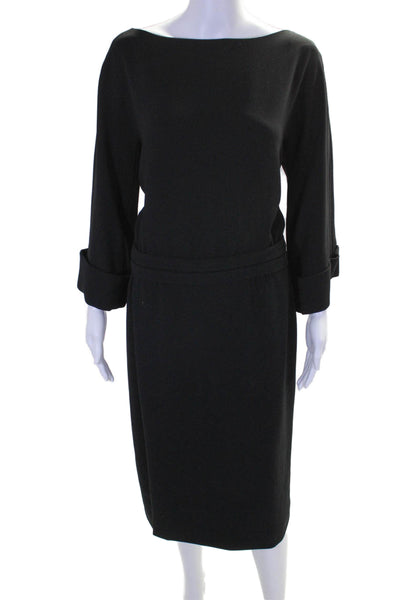 Rachel Roy Womens Long Sleeve Zip Belted Waist Mid-Length Dress Black Size 12