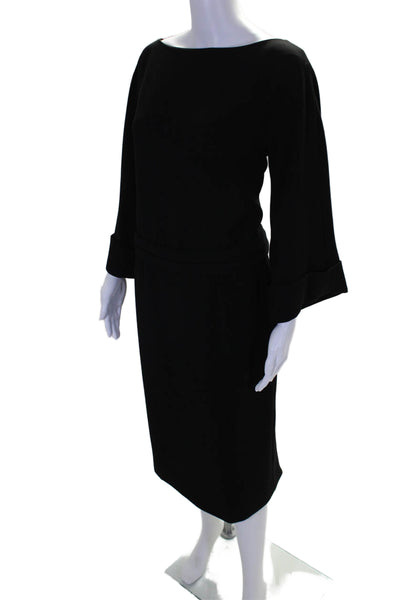 Rachel Roy Womens Long Sleeve Zip Belted Waist Mid-Length Dress Black Size 12