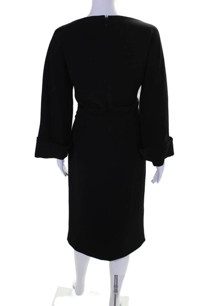 Rachel Roy Womens Long Sleeve Zip Belted Waist Mid-Length Dress Black Size 12