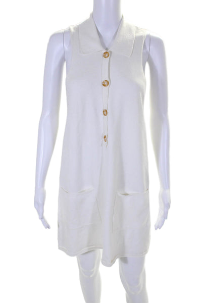 Show Me Your Mumu Womens Knit Collared Sleeveless Button Up Dress White Size S