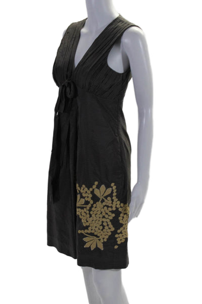 Hoss Intropia Womens Brown Striped Embroidered Sleeveless Shift Dress Size 38