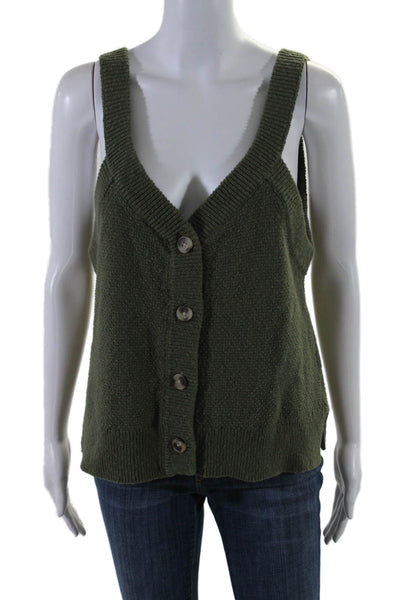 Madewell Women's V-Neck Sleeveless Button Up Sweater Tank Green Size L