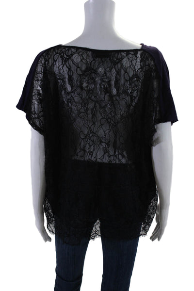 Michael Stars Womens Round Neck Short Sleeves Lace Blouse Black Purple One Size