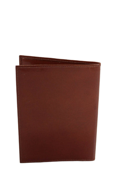 Tardini Womens Leather Bifold Flat Embossed Logo Card Case Wallet Brown