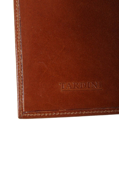 Tardini Womens Leather Bifold Flat Embossed Logo Card Case Wallet Brown