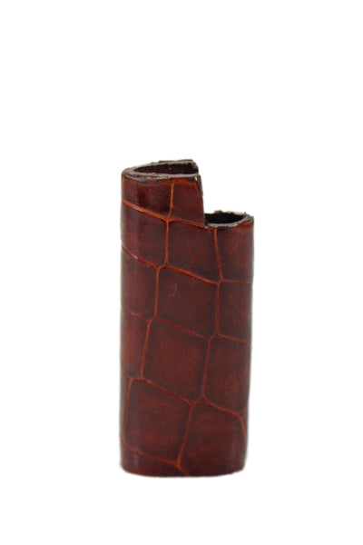 Tardini Womens Genuine American Alligator Leather Cigeratte Lighter Holder Brown