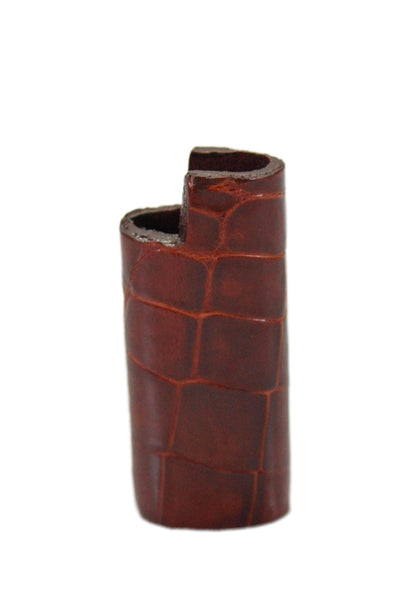 Tardini Womens Genuine American Alligator Leather Cigeratte Lighter Holder Brown