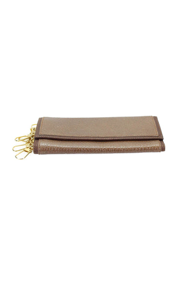 Tardini Womens Leather Trifold Button Clasp Key Holder Chain Wallet Brown