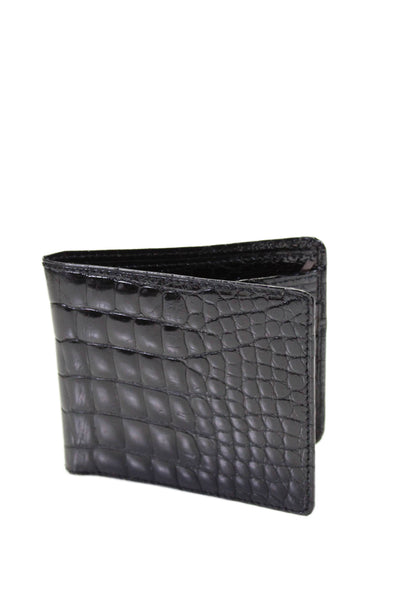 Tardini Womens Genuine American Alligator Skin Textured Bifold Wallet Black