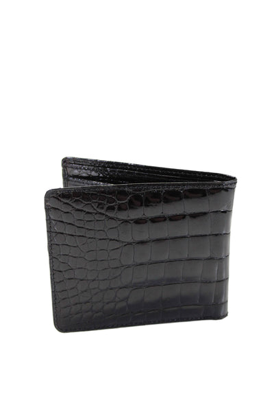 Tardini Womens Genuine American Alligator Skin Textured Bifold Wallet Black